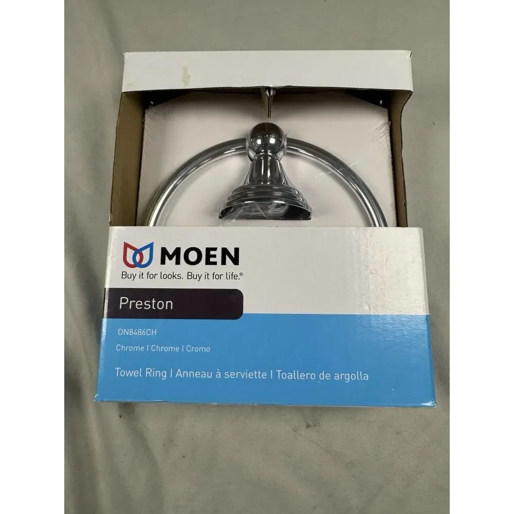 Moen Preston DN8486CH Chrome Bathroom Towel Ring Wall Mount Open Box New